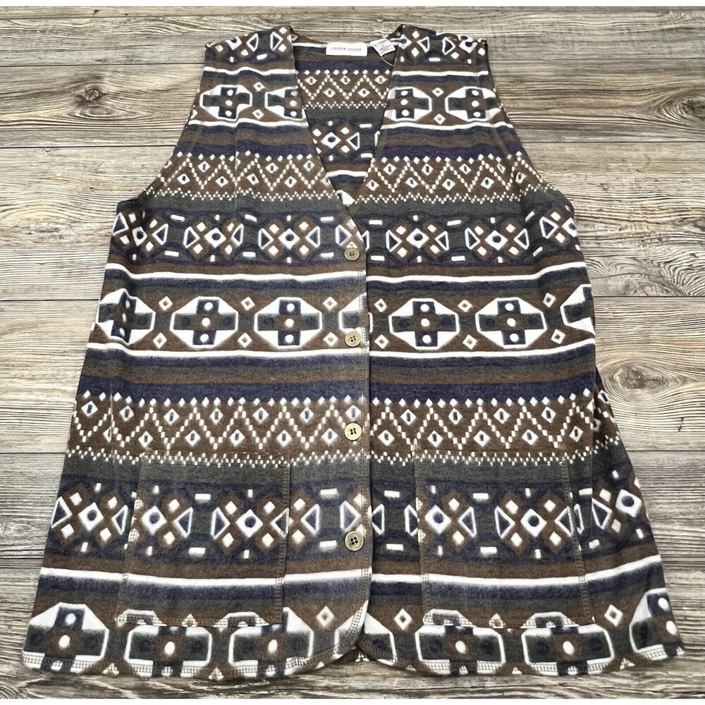 Vtg Lauren Brooke Leisure Wear Fleece Vest Women's M Southwestern Aztec Print